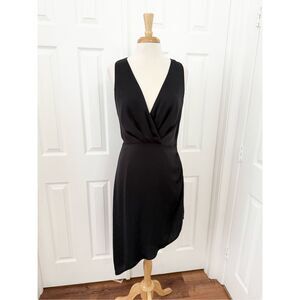Ramy Brook Alanna Asymmetric Cocktail Dress Black Sleeveless Wrap Dress Size 8
